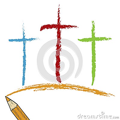 Calvary crosses colored pencil sketch Vector Illustration