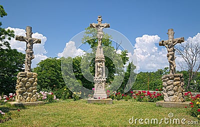 Calvary monument near the Benedictine Tihany Abbey, Hungary Editorial Stock Photo