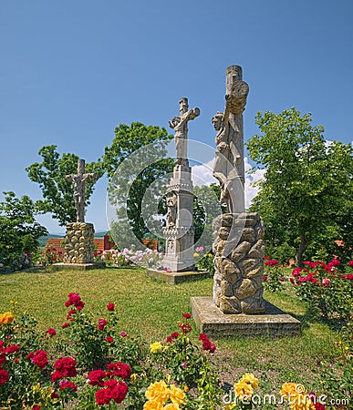 Calvary monument near the Benedictine Tihany Abbey in Hungary Editorial Stock Photo