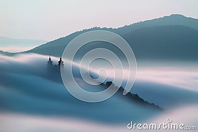 Calvary over clouds in Banska Stiavnica, Slovakia Stock Photo