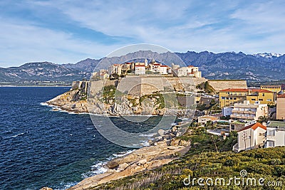 Calvi Citadel seen from Revellata Peninsula in Corsica Stock Photo
