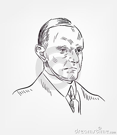 Calvin Coolidge usa president vector sketch portrait Editorial Stock Photo