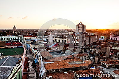 Camaguey UNESCO World Heritage Centre from above. View of the pedestrian street Maceo towards Soledad church. Stock Photo
