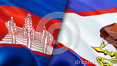 Cambodia and American Samoa flags. 3D Waving flag design. Cambodia American Samoa flag, picture, wallpaper. Cambodia vs American Stock Photo