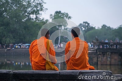 Cambodia Angkor temple monks Editorial Stock Photo