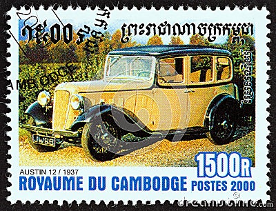 CAMBODIA - CIRCA 2000: A stamp printed in Cambodia shows Austin 12, 1937, circa 2000. Editorial Stock Photo