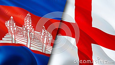 Cambodia and England flags. 3D Waving flag design. Cambodia England flag, picture, wallpaper. Cambodia vs England image,3D Stock Photo