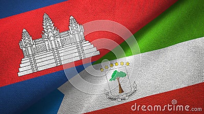 Cambodia and Equatorial Guinea two flags textile cloth, fabric texture Stock Photo