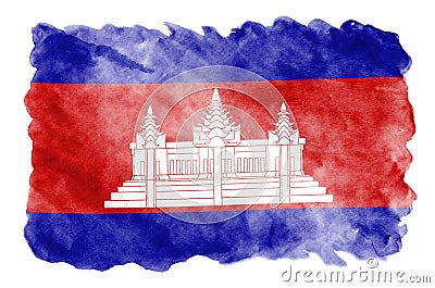 Cambodia flag is depicted in liquid watercolor style isolated on white background Stock Photo