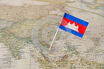 Cambodia flag on a map Stock Photo