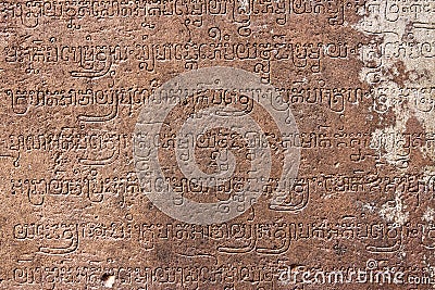 Cambodia. Siem Reap. Sanskrit religious inscriptions on temple walls Banteay Srey Xth Century Stock Photo