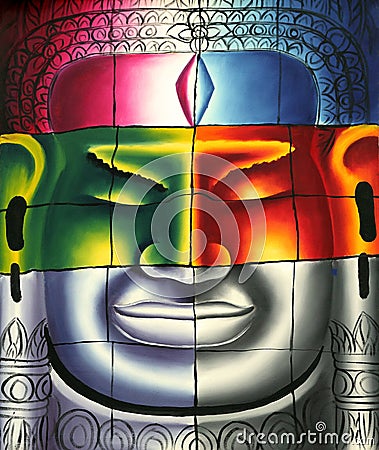 Cambodian Buddha Head Painting Stock Photo