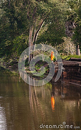 Cambodian Monk at Angkor Wat Editorial Stock Photo