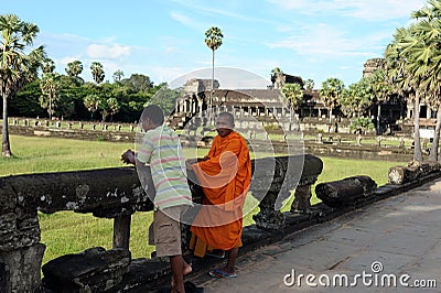 Cambodian monk in Angkor wat temple Editorial Stock Photo