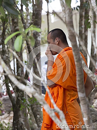 Cambodian monk thinking Editorial Stock Photo