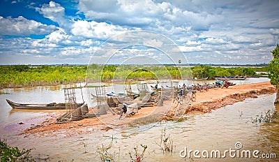 Cambodian people live beside Tonle Sap Lake, Cambodia . Editorial Stock Photo