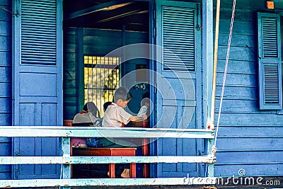 Cambodian people live on Tonle Sap Lake in Siem Reap, Cambodia. Floating scool on the Tonle sap Lake Editorial Stock Photo