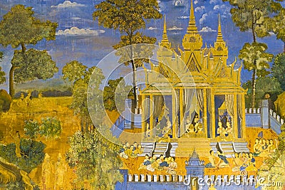 Cambodian Royal Palace Wall Painting Stock Photo