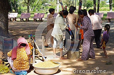 Cambodian village workers Editorial Stock Photo