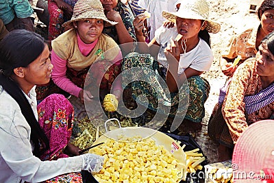 Cambodian women preparing for lunch Editorial Stock Photo