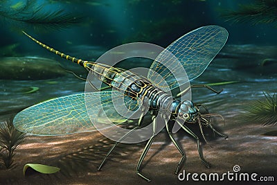 Cambrian opabinia, digital illustration artwork, animals, insects Cartoon Illustration