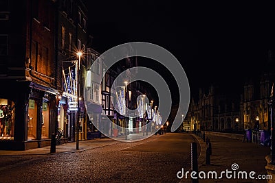 Cambridge city, UK at night, Christmas lights Editorial Stock Photo