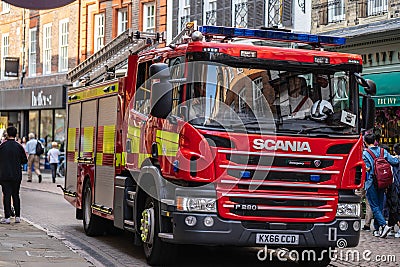 Cambridge, UK, August 1, 2019. Fire appliances also known as fire engines or fire tenders used by the fire service in the United Editorial Stock Photo