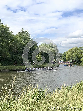 Cambridge, United Kingdom - June 15, 2019: Cambridge bumps annual row competition Editorial Stock Photo