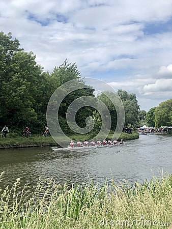 Cambridge, United Kingdom - June 15, 2019: Cambridge bumps annual row competition Editorial Stock Photo