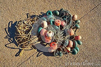 Cambrils port fishing tackle in Port Stock Photo