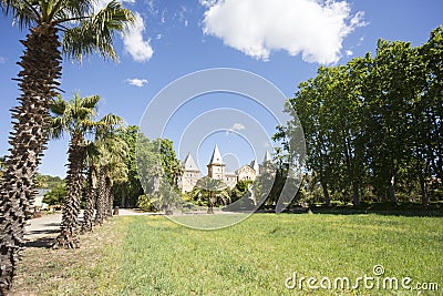 Cambrils, Spain, May 1, 2020 - Castle in Botanical Garden Park Sama Editorial Stock Photo