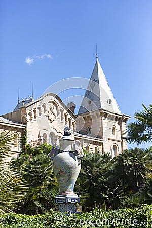 Cambrils, Spain, May 1, 2020 - Castle in Botanical Garden Park Sama Editorial Stock Photo