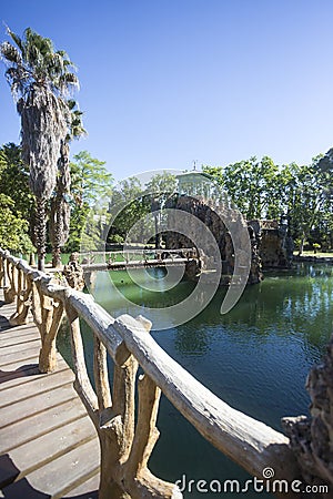 Cambrils, Spain, May 1, 2020 - Picturesque pond in Botanical Garden Park Sama Editorial Stock Photo