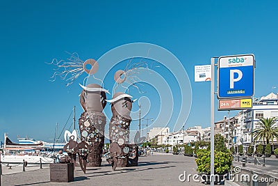 Cambrils, Spain 06 12 2018: the monument to the fallen sailors is located on the beach, in the port of Cambrils. Monument to the Editorial Stock Photo