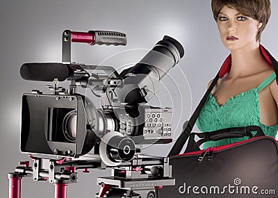 Camcorder shooting and video production on-set in cine studio Vector Illustration