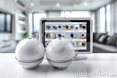 Camcorder systems deploy wireless video security with Wave technology, observing environments for secure, monitored security setti Cartoon Illustration