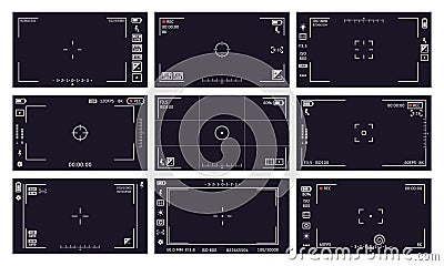 Camcorder viewfinder interface. Camera viewfinder, digital display video quality, rec time, battery. Cam viewfinder Vector Illustration