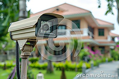 Camcorders secure network commands in house settings, ensuring encrypted entryways are monitored for safety. Cartoon Illustration