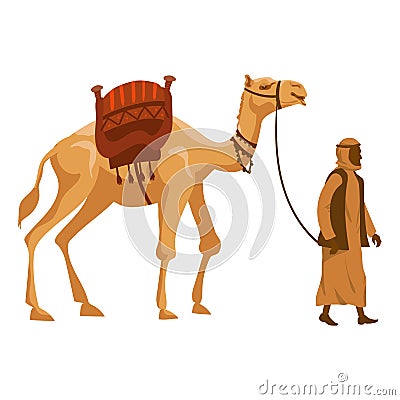 Camel and Arab man cameleer. Vector illustration Vector Illustration