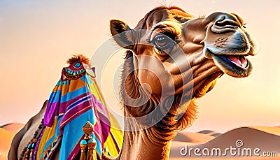 Camel Arabian dromedary domesticated saddle blanket Cartoon Illustration