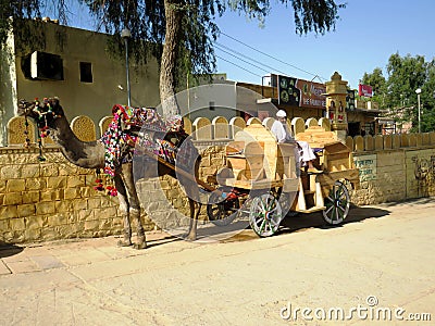 Camel cart of Gadisar lake Editorial Stock Photo