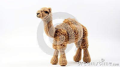 Intricately Woven Knitted Camel Toy On White Background Stock Photo