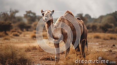 Camel In The Desert: A Dignified Pose Amidst Soggy Tonalism Stock Photo