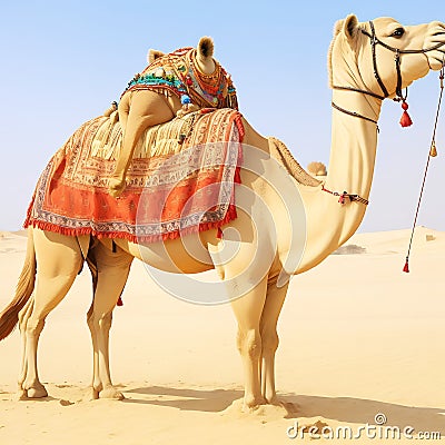 Camel in desert. AI image Stock Photo