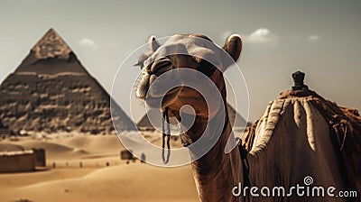 Camel in front of pyramids. Travel Concept. Background with a copy space. Stock Photo