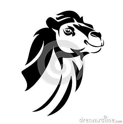 Camel head black and white vector outline portrait Vector Illustration