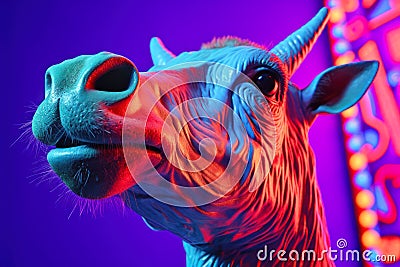 camel head in neon light. generative ai Stock Photo