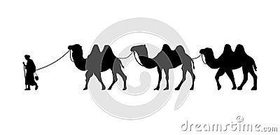 Camel Herder Silhouette illustration. Camel Caravan Silhouette Vector Illustration