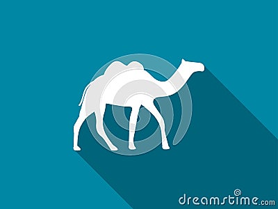 Camel with a long shadow. Camel with two humps icon. Vector Vector Illustration