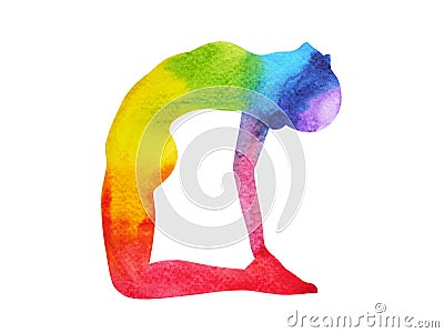 Camel Pose Yoga, 7 color chakra watercolor painting pattern Cartoon Illustration